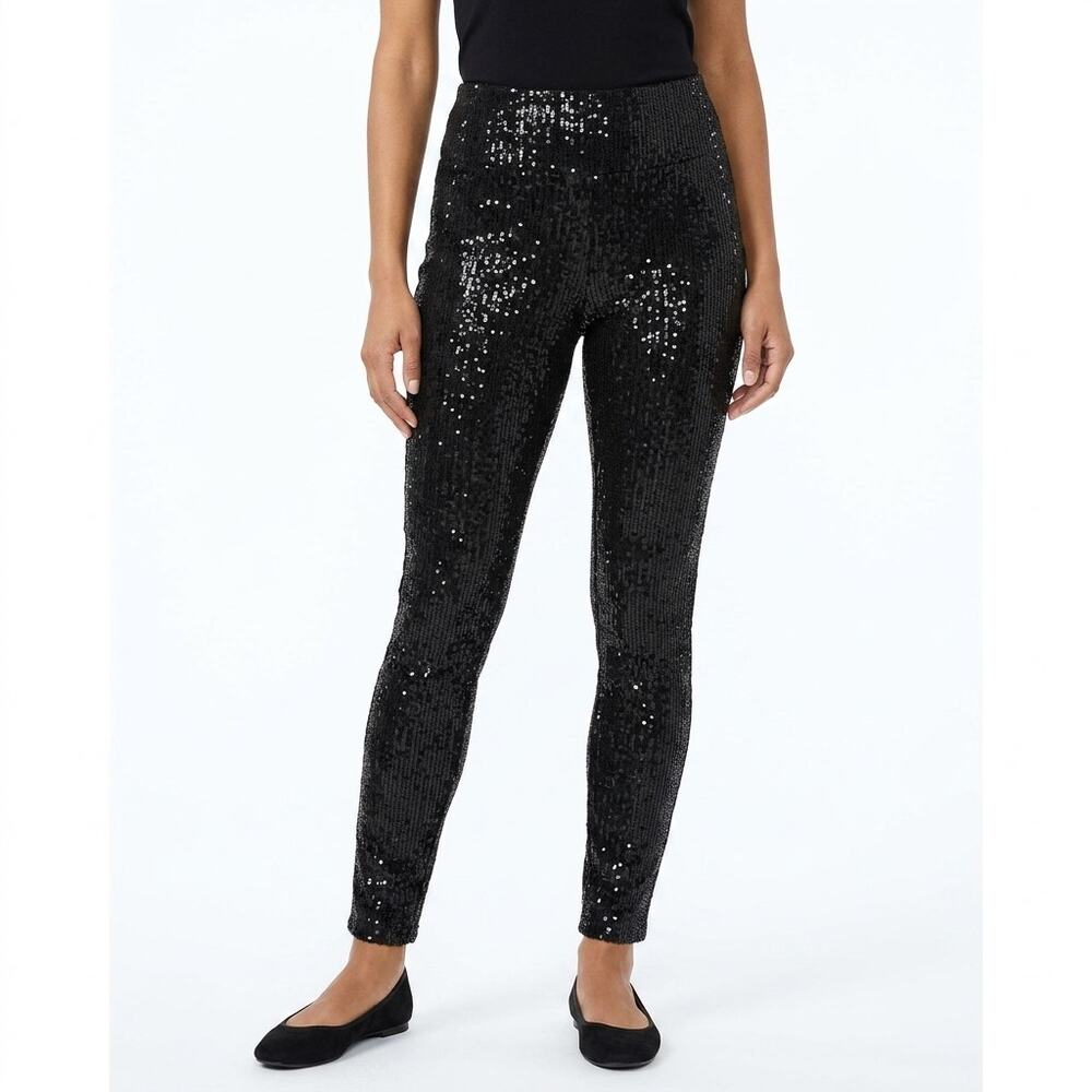 Tipsy Elves Black Sequin Sparkly High Waist Pants Women Size S